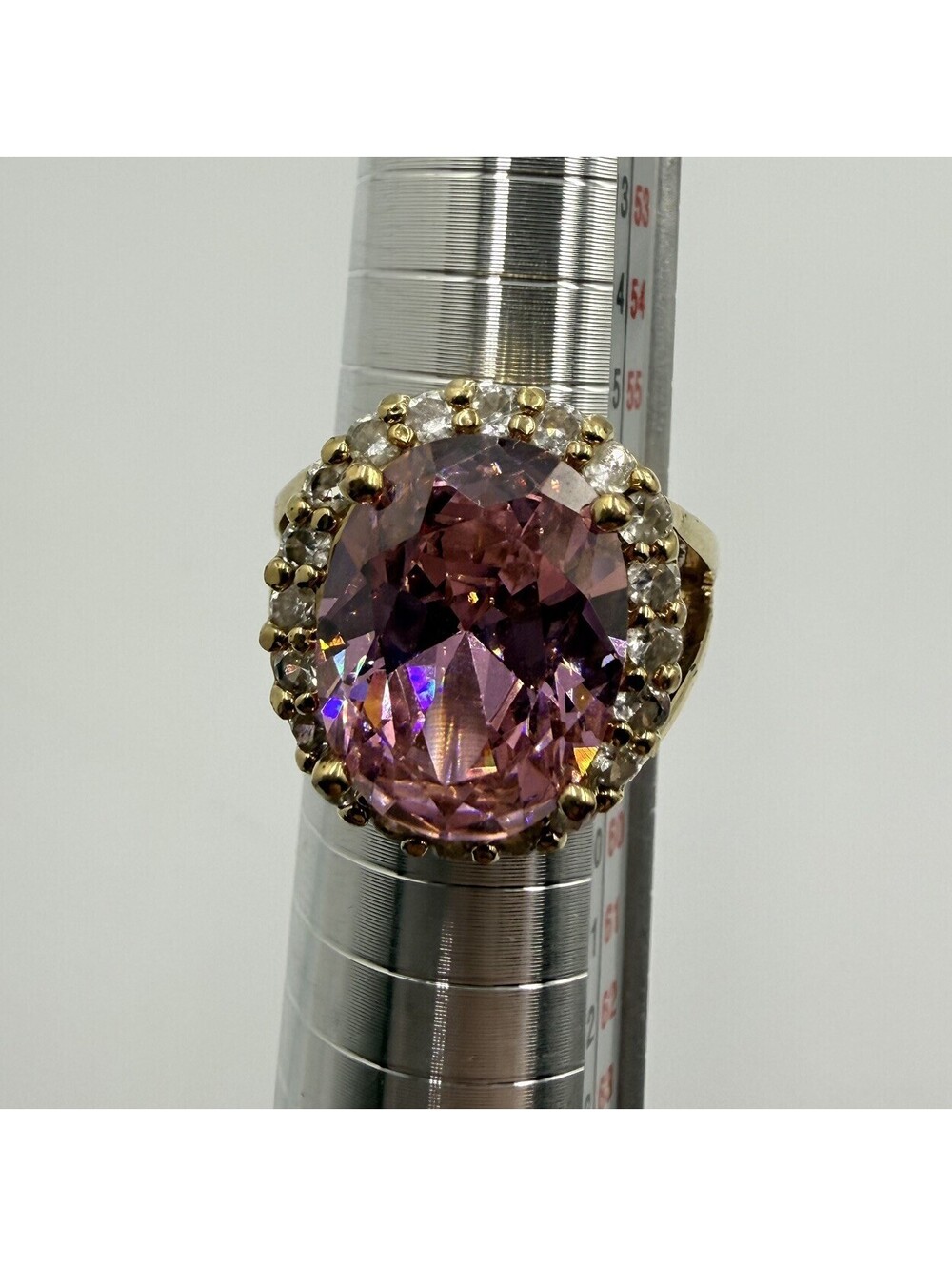 VTG Camrose Kross JBK Oval Pink Stone Halo Gold Tone Sterling Silver Ring Size 8